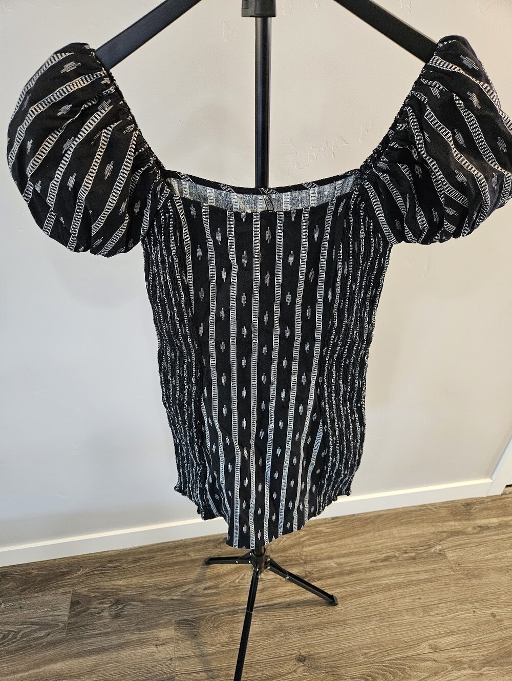 Mango 100% cotton black and white striped off-the-shoulder smocked mini dress - Picture 5 of 5